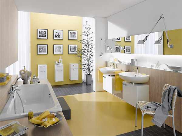 bath design with exclusive yellow wall design